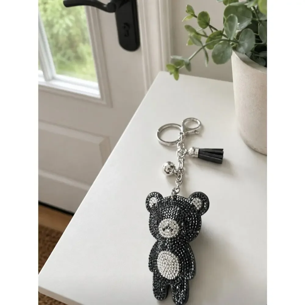 Rhinestone Black Teddy Bear Bag Charm New